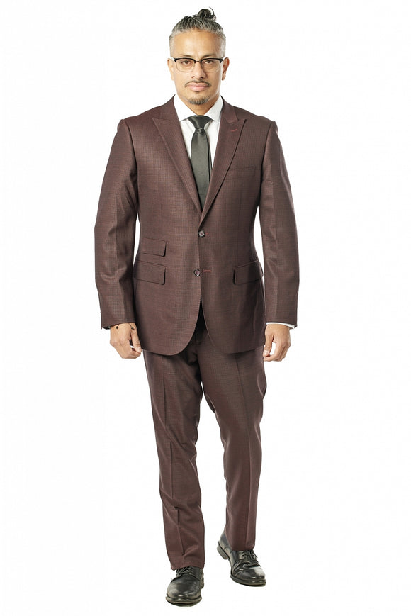 Modern Fit Maroon and Black Two Piece Suit  B-607