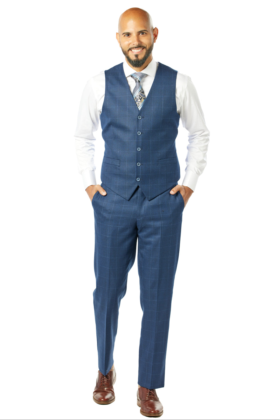 Slim Fit Navy Check Three Piece Suit GB-3P-323 – Italy Direct