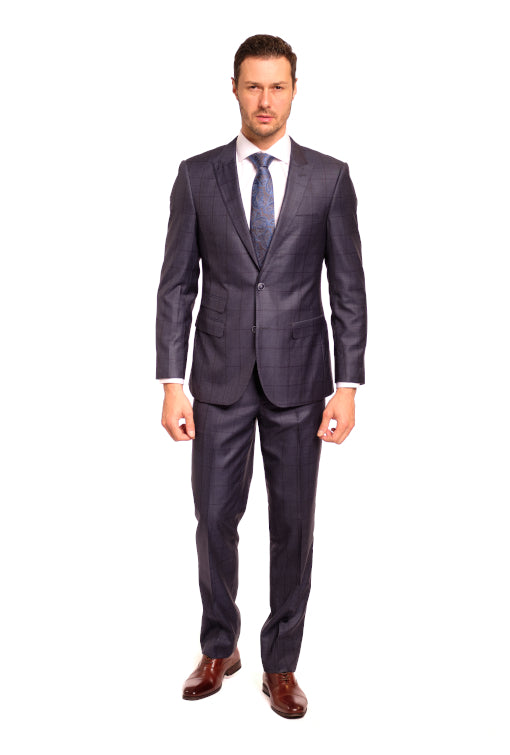 Slim Fit Silk Windowpane Two Piece Suit GB-ITA-297
