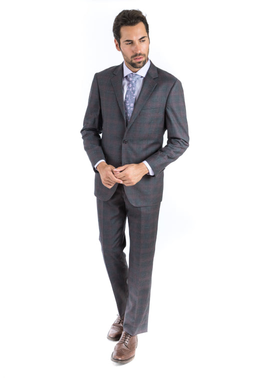 Modern Fit Plum Check Two Piece Suit  B-ITA-19F7
