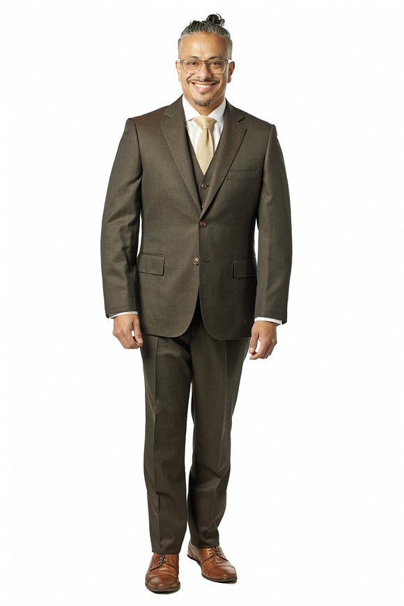 Classic Fit Brown Sharkskin Three Piece Suit ST-3P-406