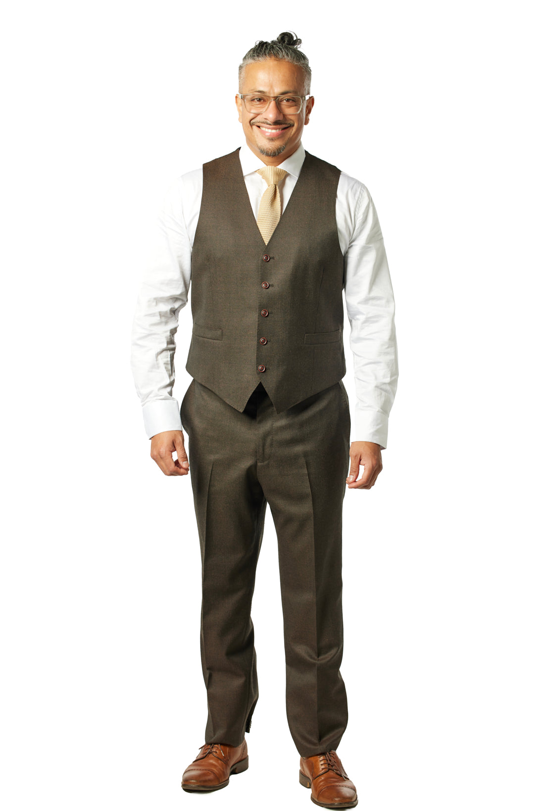 Classic Fit Brown Sharkskin Three Piece Suit ST-3P-406 – Italy Direct